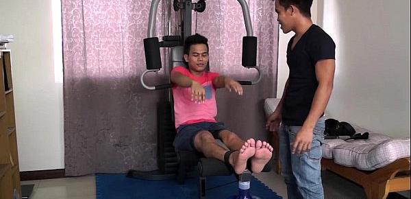  Asian Boy Warren Gets Hog Tied and Gym Tickled